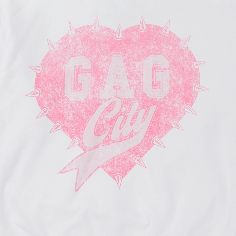 GAG CITY WHITE CREWNECK Front Detail